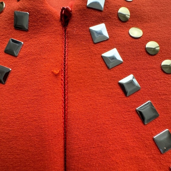 BEBE addiction, Orange Coloured Studded Mini Dress Scoop Neck open back. Size S - Picture 5 of 7